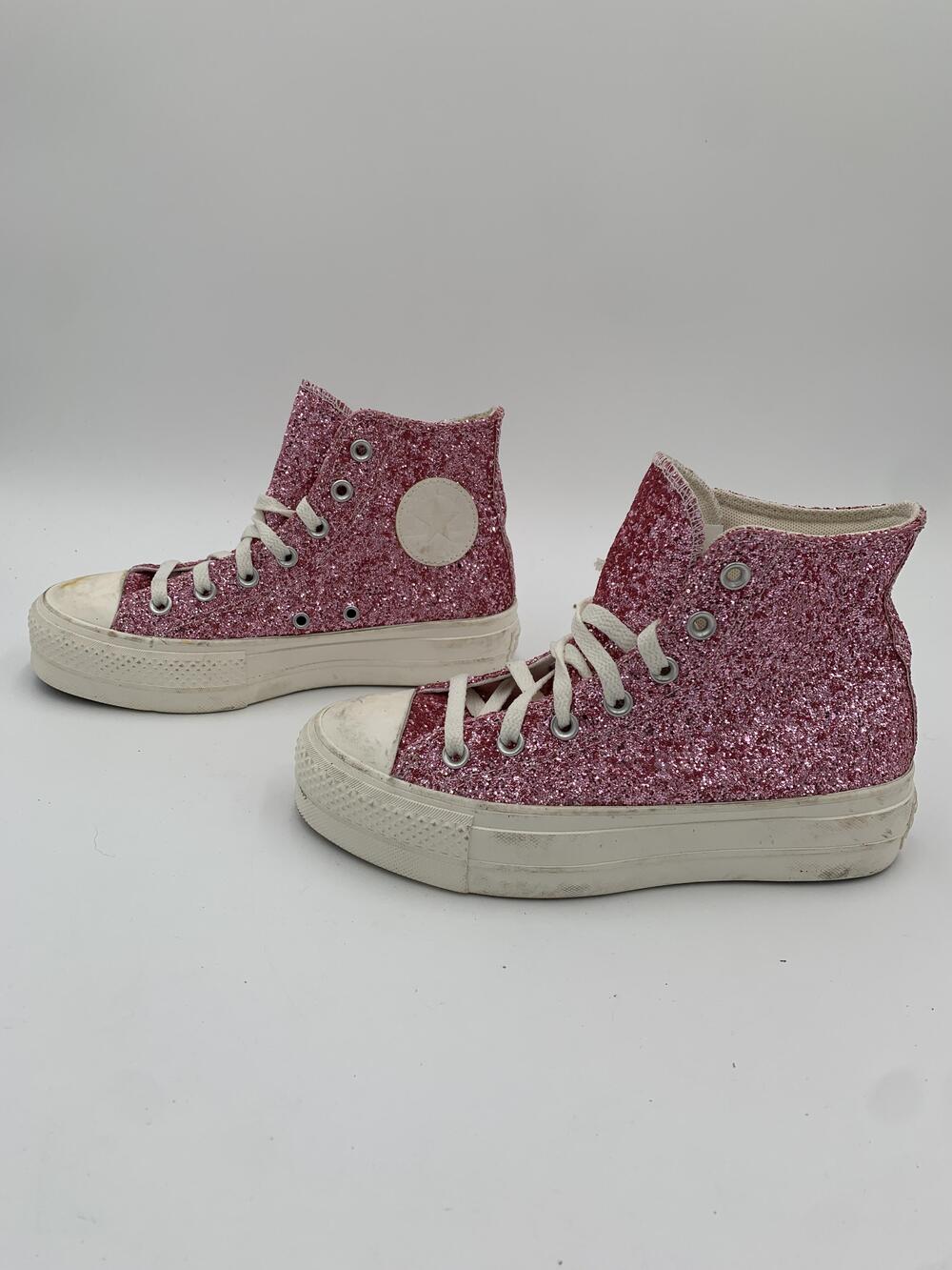 Converse Chuck Taylor Shoes Womens Pink Glitter Canvas Hi Top Sneakers Size 6.5
